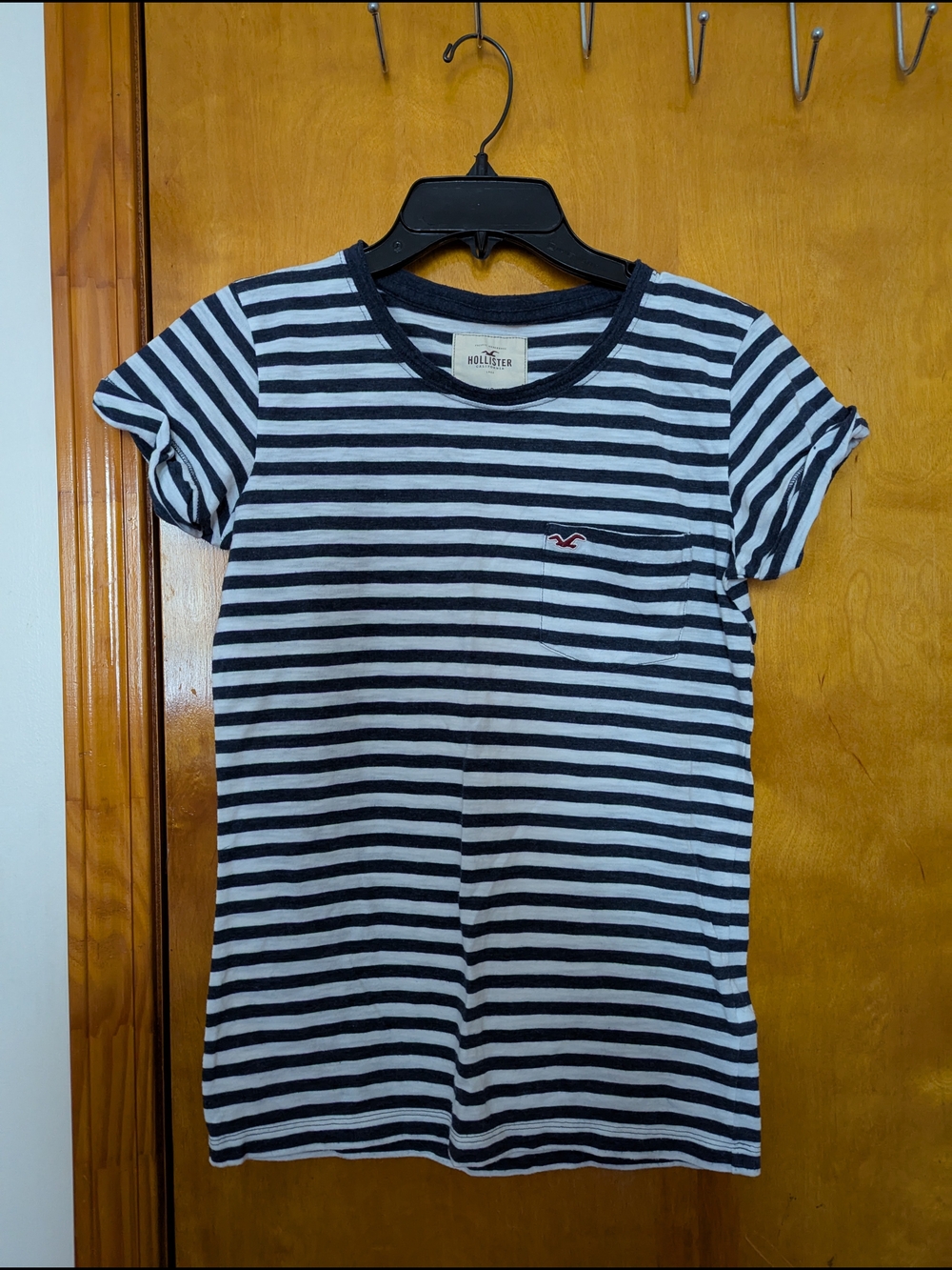 [Women's/Teen's] Hollister Navy & White Striped Crewneck Pocket Tee
